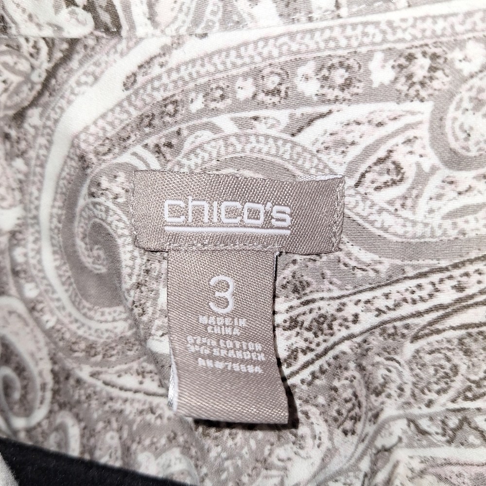 A Chicos light brown paisley print long sleeve top in a size 3. - Picture 2 of 7